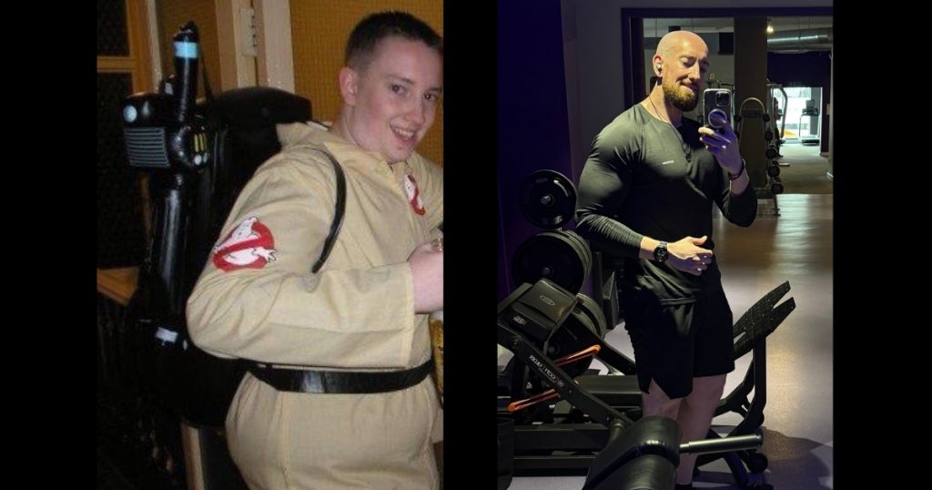 Before and after photos of Alan Fitton, Southport personal trainer, who lost seven stone.